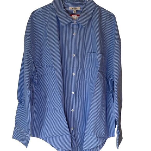 Edited by Remi Bader Oversized Button-Down Blue Pin-Striped Shirt Women's XL NWT - Picture 1 of 6